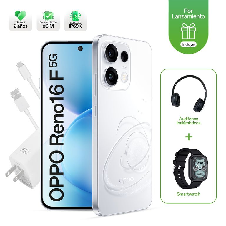 Celular Oppo Reno16 F 8+256Gb Blanco+Watch+Audífonos