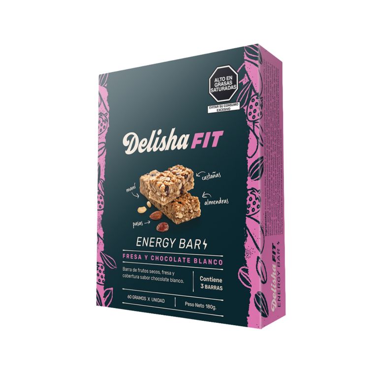 Barra Energética Delisha Fresa Chocolate Blanco Empaque 3 Und