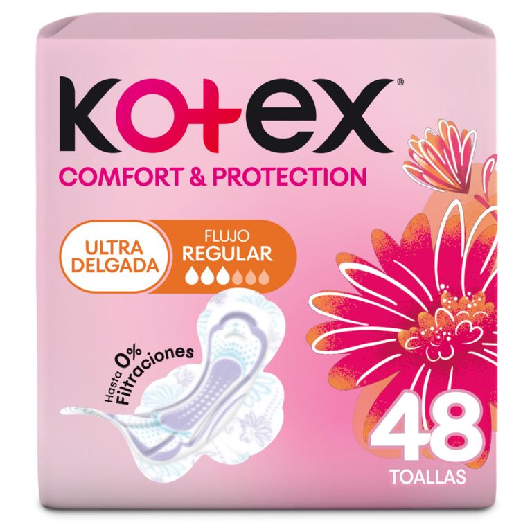 Toallas Femeninas Kotex Comfort y Protección Ultradelgadas Empaque 48 Und