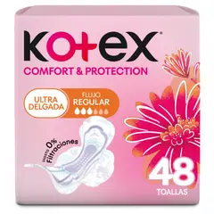 KOTEX - Toallas Femeninas Kotex Comfort y Protección Ultradelgadas Empaque 48 Und