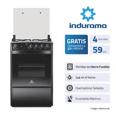 INDURAMA - Cocina a Gas Indurama 4 Hornillas 24 Pulgadas Negro Soria